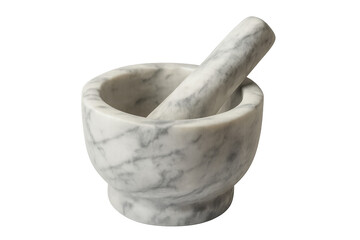 White marble mortar and pestle isolated on a transparent background, ready for grinding and crushing