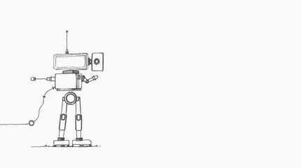 Naklejka premium Retro Robot Sketch with White Background.