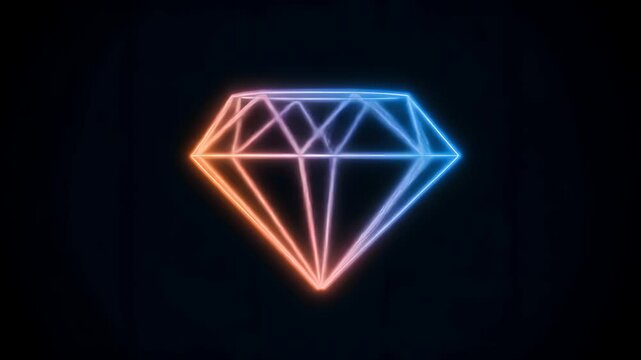 Glowing neon diamond animation with dynamic light and abstract geometric shape on a dark background