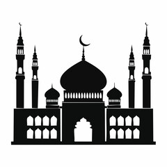 Illustration of Islamic Mosque Silhouette Vector isolated on white background.