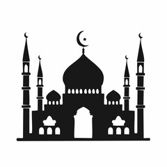 Islamic Mosque Silhouette Vector isolated on white background.