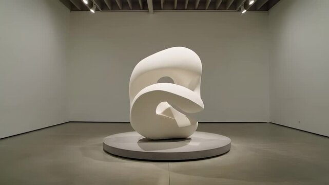 Modern abstract sculpture in gallery space showcasing form and light