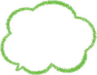 This image features a cloud-shaped outline or thought bubble drawn in a textured, green, crayon-like style against a plain.
