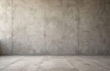 Minimalist interior scene with textured concrete wall, floor. Beige, brown tones create neutral, modern backdrop. Perfect for interior design, architecture, product displays, offering ample copy