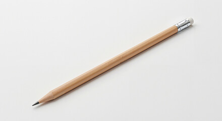 Wooden pencil with eraser tip on white background for writing tools