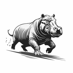 Powerful Male Hippopotamus Rushing in an Aggressive Stance Vector Design