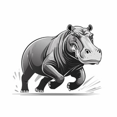 Powerful Male Hippopotamus Rushing in an Aggressive Stance Vector Design