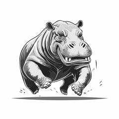 Powerful Male Hippopotamus Rushing in an Aggressive Stance Vector Design