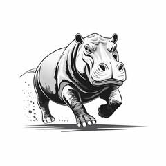 Powerful Male Hippopotamus Rushing in an Aggressive Stance Vector Design