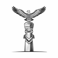 Fototapeta premium Native American Totem Pole with Eagle Figure image vector isolated on white background.