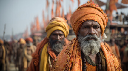 Closeup portrait of older men in traditional turbans cultural and religious theme