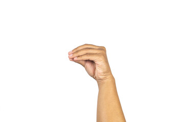 Hand of young man showing fingers over isolated white background doing Italian gesture with fingers...
