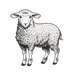 Farm Animal Sheep Vintage Vector Engraving Stock Vector on white background.