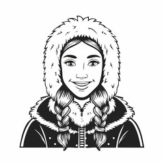 Inuit Hunter Wearing Traditional Clothes Illustration vector on white background.
