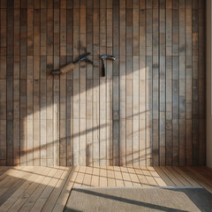 The text provides a description of a timber wood wall with a texture background and wooden boards for web or interior decoration.