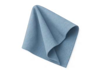 Soft light blue cloth napkin with folds isolated on transparent background, perfect for mockups and presentations