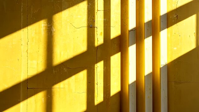 Sunlight and shadow contrast on a textured yellow painted wall