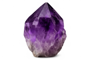 Polished amethyst crystal with a transparent background, perfect for jewelry design or metaphysical practices
