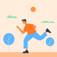 Flat illustration of a man jogging outdoors. Suitable for fitness, healthy lifestyle, and sports themes.