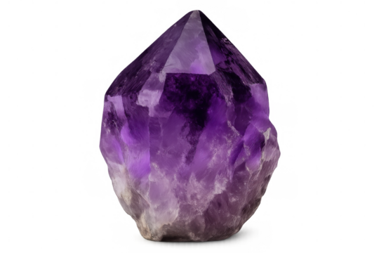 Polished amethyst crystal with a transparent background, perfect for jewelry design or metaphysical practices