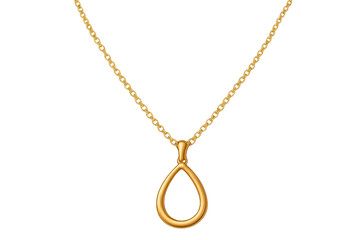 Golden teardrop pendant dangling from delicate gold chain, showcasing elegant jewelry design against transparent backdrop