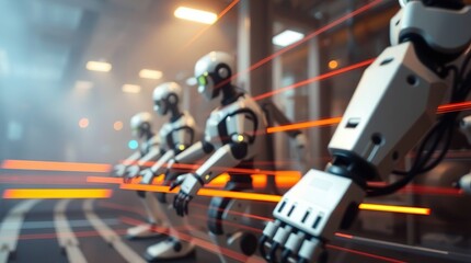 Obraz premium Robots in Motion Blur with Light Streaks