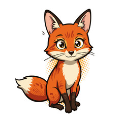 Fototapeta premium Vibrant charming cartoon fox displaying playful expression, isolated on white background, concept of art and illustration for pet care and animal-themed businesses.