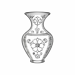 Ceramic Chinese Vase Image vector isolated on white background.
