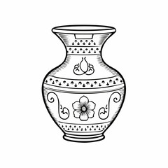 Ceramic Chinese Vase Image vector isolated on white background.