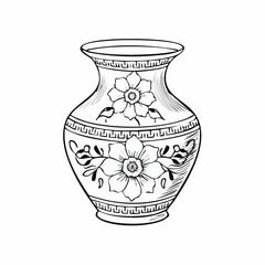 Ceramic Chinese Vase Image vector isolated on white background.