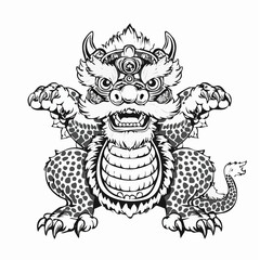 Dragon or lion dance show Barongsai in celebration Chinese lunar new year festival Asian traditional