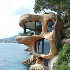 Fototapeta premium Coastal house sculpted into a cliffside.