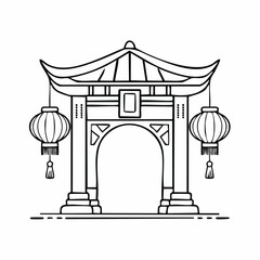 Chinese New Year Gate Celebrating Spring Festival with Lanterns image vector.