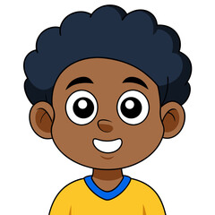Obraz premium Black boy smiling with curly hair and yellow shirt representing education 