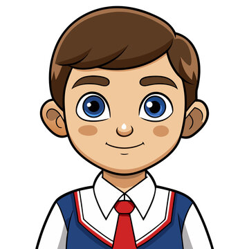Russian student in school uniform smiling with blue eyes and tie  