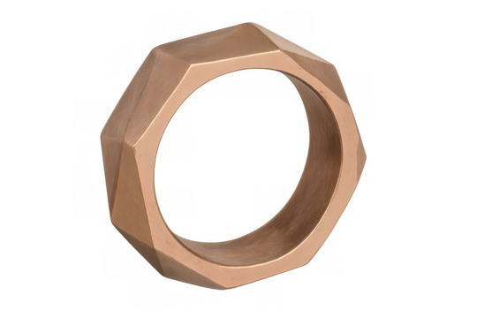 Brushed rose gold ring with faceted surface rotating on transparent background, perfect for jewelry and fashion designs