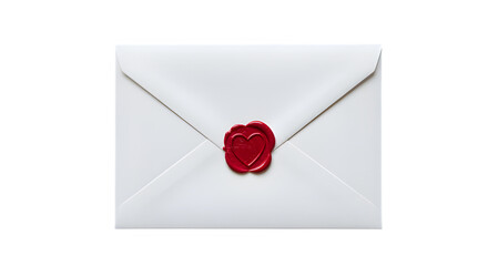 Elegant white envelope sealed with red wax heart emblem  isolate