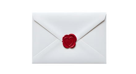 Elegant white envelope sealed with red wax heart emblem  isolate