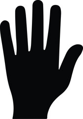 Obraz premium Black silhouette of an open human hand showing five fingers raised and isolated on a white background