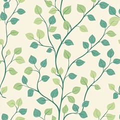 Delicate leafy vine pattern soft subtle green vines small rounded leaves The design is light and airy evoking a calm natural feel Flat 2D vector style seamless and tileable for cozy interior spaces