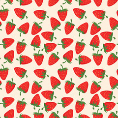 Seamless pattern with strawberry on color background. Natural delicious fresh ripe tasty fruit. Vector illustration for print, fabric, textile, banner, other design. Food concept.
