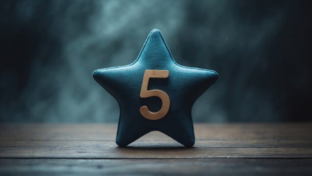A selective focus shot of a star-shaped toy with number five