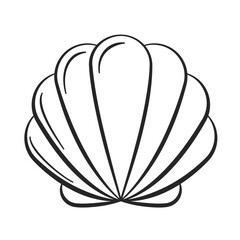 Sea shell or clam for summer beach concept as an isolated line art vector illustration