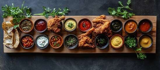 Crispy Fried Chicken Delight with a Variety of Gourmet Dipping Sauces
