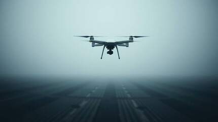 Eerie drone hovers in farmland haze