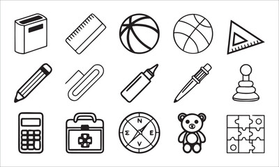 School and office supplies and toys book ruler