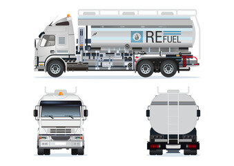 Airport Refuel Liquid Oil Tanker Petroleum truck trailer view from different angles vector set Illustration