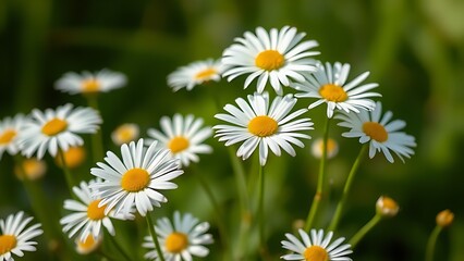 Fototapeta premium Softly focused white daisies bathed in natural daylight, creating a serene floral scene.