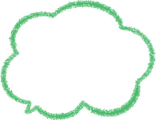 This image features a cloud-shaped outline or thought bubble drawn in a textured, green, crayon-like style against a plain.
