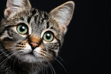Fototapeta premium Striking Green Eyed - Close - up Adorable Cat Portrait with Beautiful